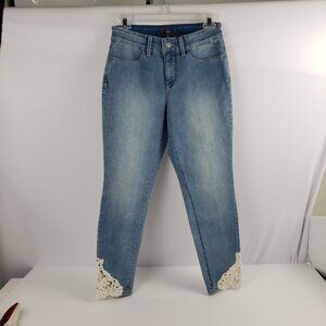 NYDJ 2P Lift Tuck Crochet Hem All Over Stretch Womens Doilie Ankle Jeans Pants